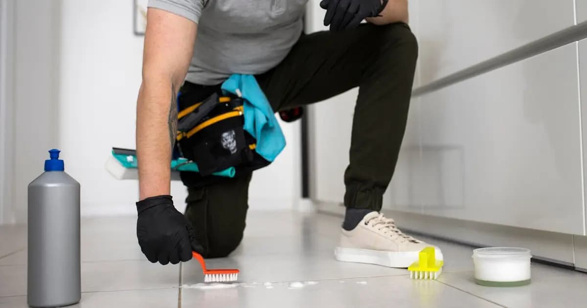 Post-renovation cleaning team removing construction dust from new interior